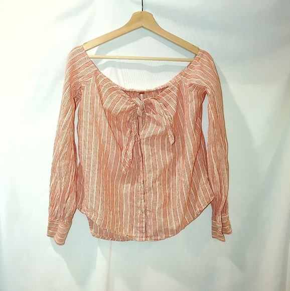 Free People Hello There Off the Shoulder Button From Long Sleeve Stripe Bow S - Picture 2 of 9